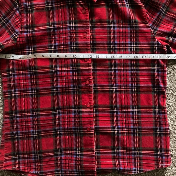 LL Bean Shirt Womens Medium Red Plaid Velour Button Up 0 YR45 - Picture 4 of 7